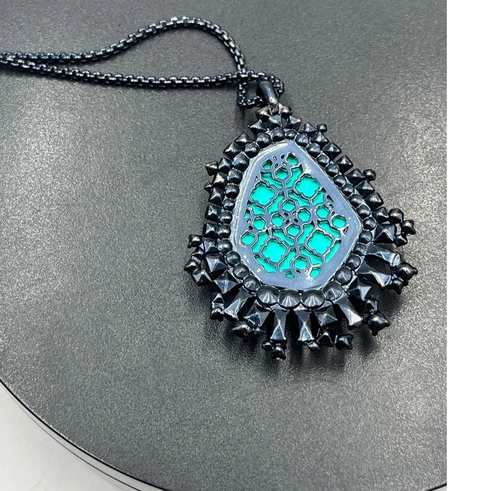 Kendra Scott Navy Gunmetal Daenerys Necklace in Indigo Dichroic Glass Adjustable